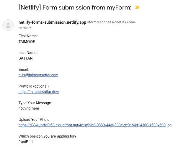 Netlify form submission email